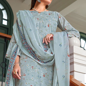 Blue Floral Digital Printed Pure Cotton Salwar Suit