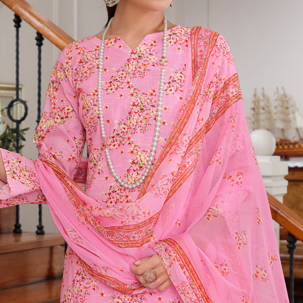 Pink Floral Digital Printed Pure Cotton Salwar Suit