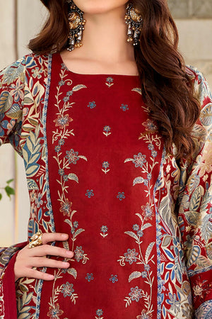 Red Floral Printed Pure Wool Pashmina Suit Material Ideal for Winter Fashion