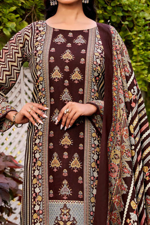 Elegant Coffee Brown Floral Printed Pure Pashmina Dress Material for Winter Wear