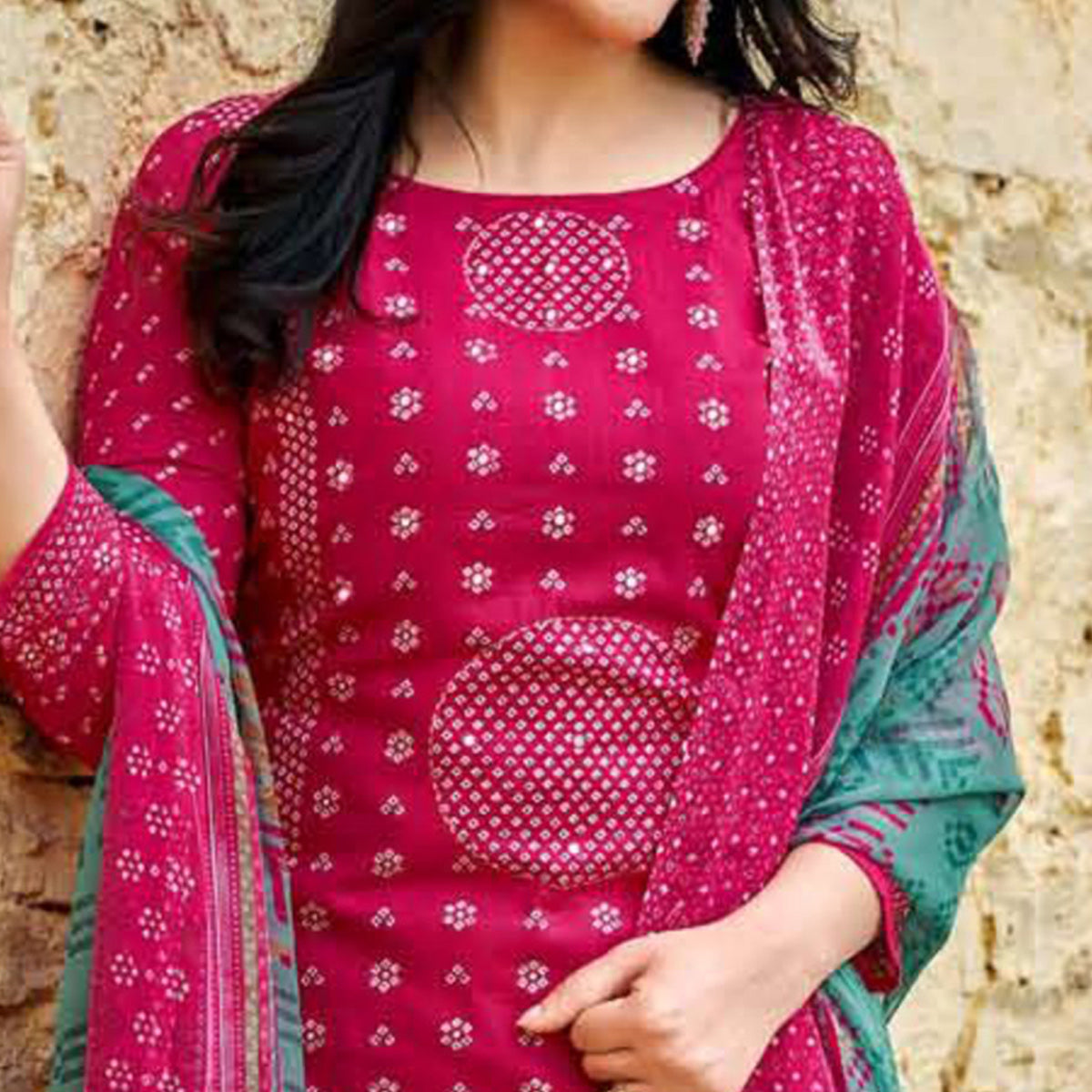 Pink Printed Pure Cotton Suit