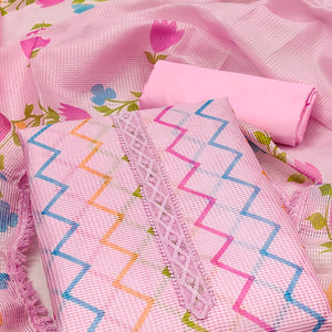 Pink Printed Kota Doria Dress Material