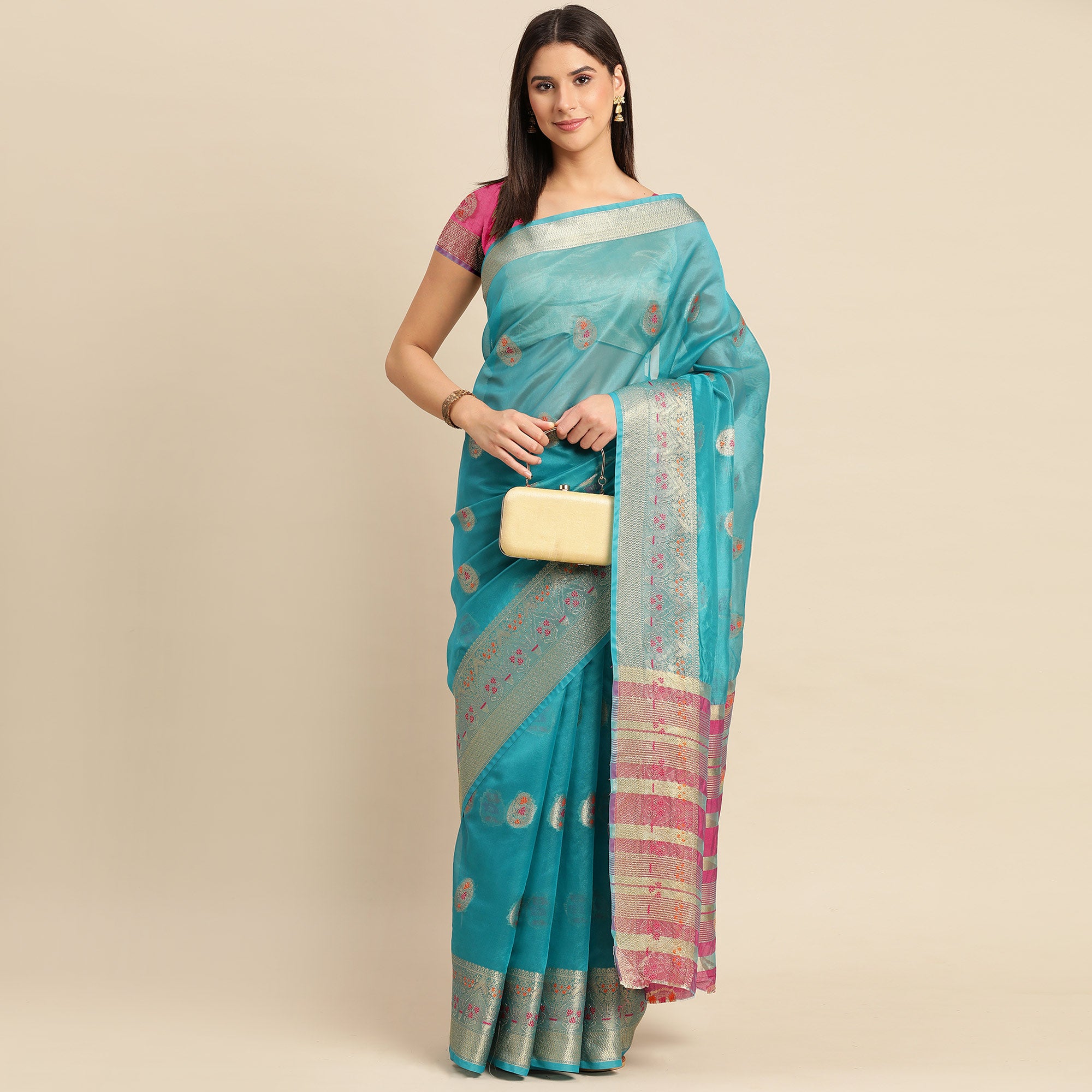 Rama Woven Organza Saree