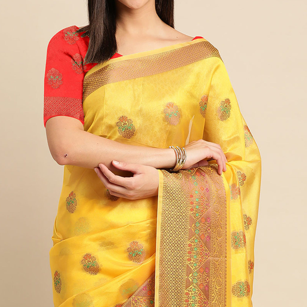 Golden Woven Organza Saree