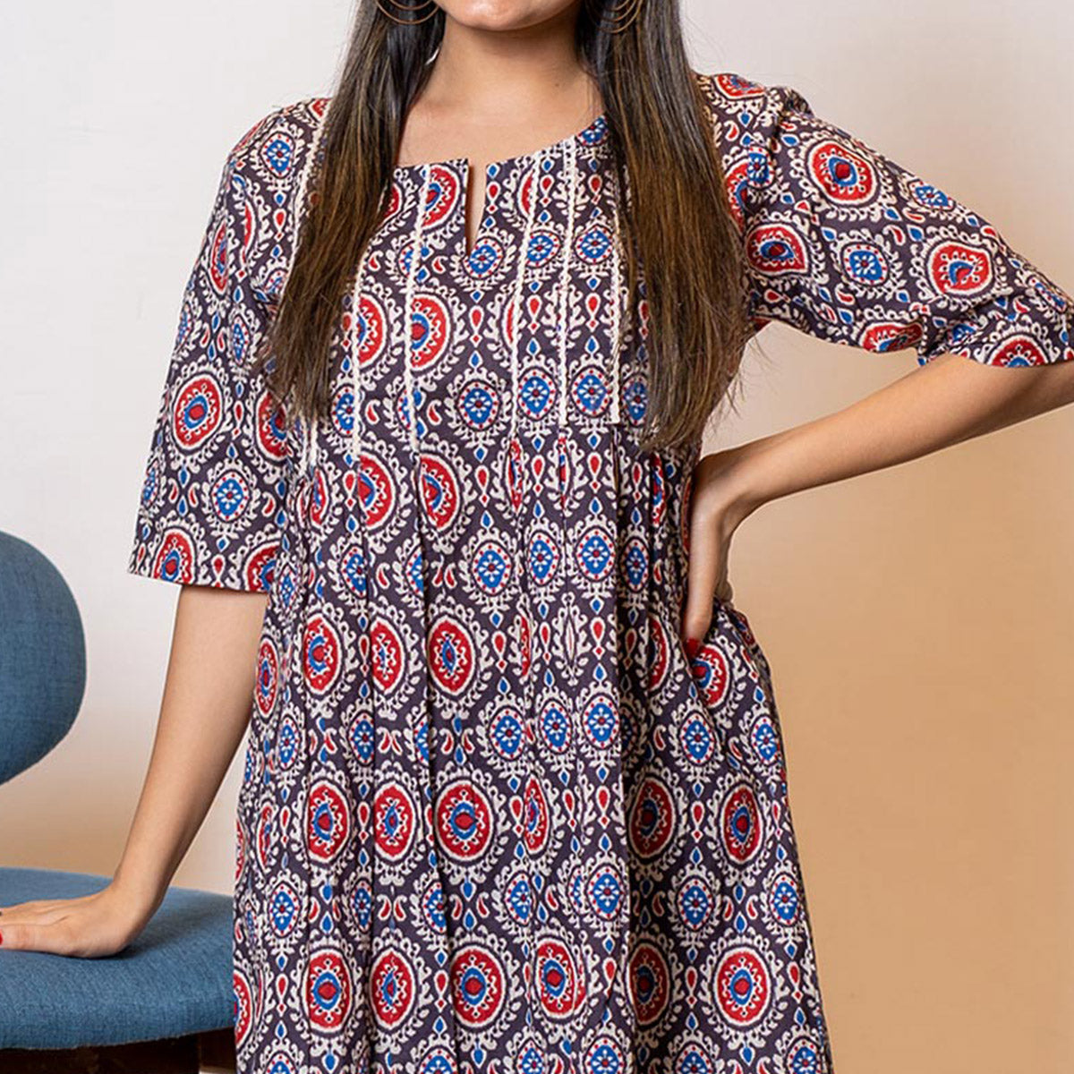 Brown Printed Pure Cotton Top