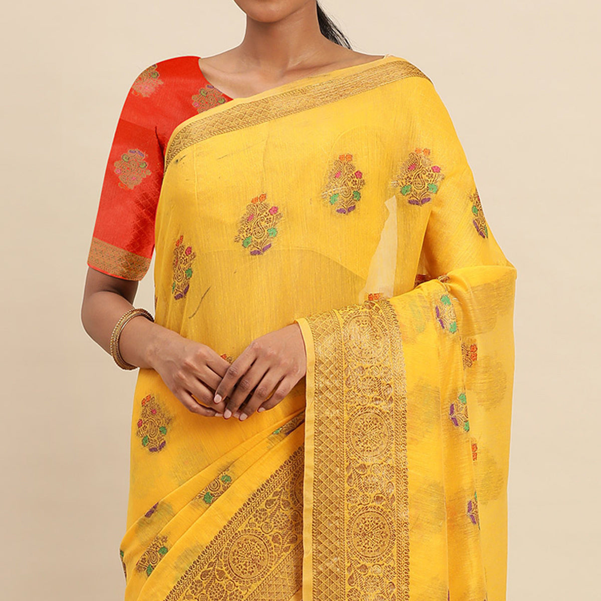 Yellow Woven Cotton Silk Saree