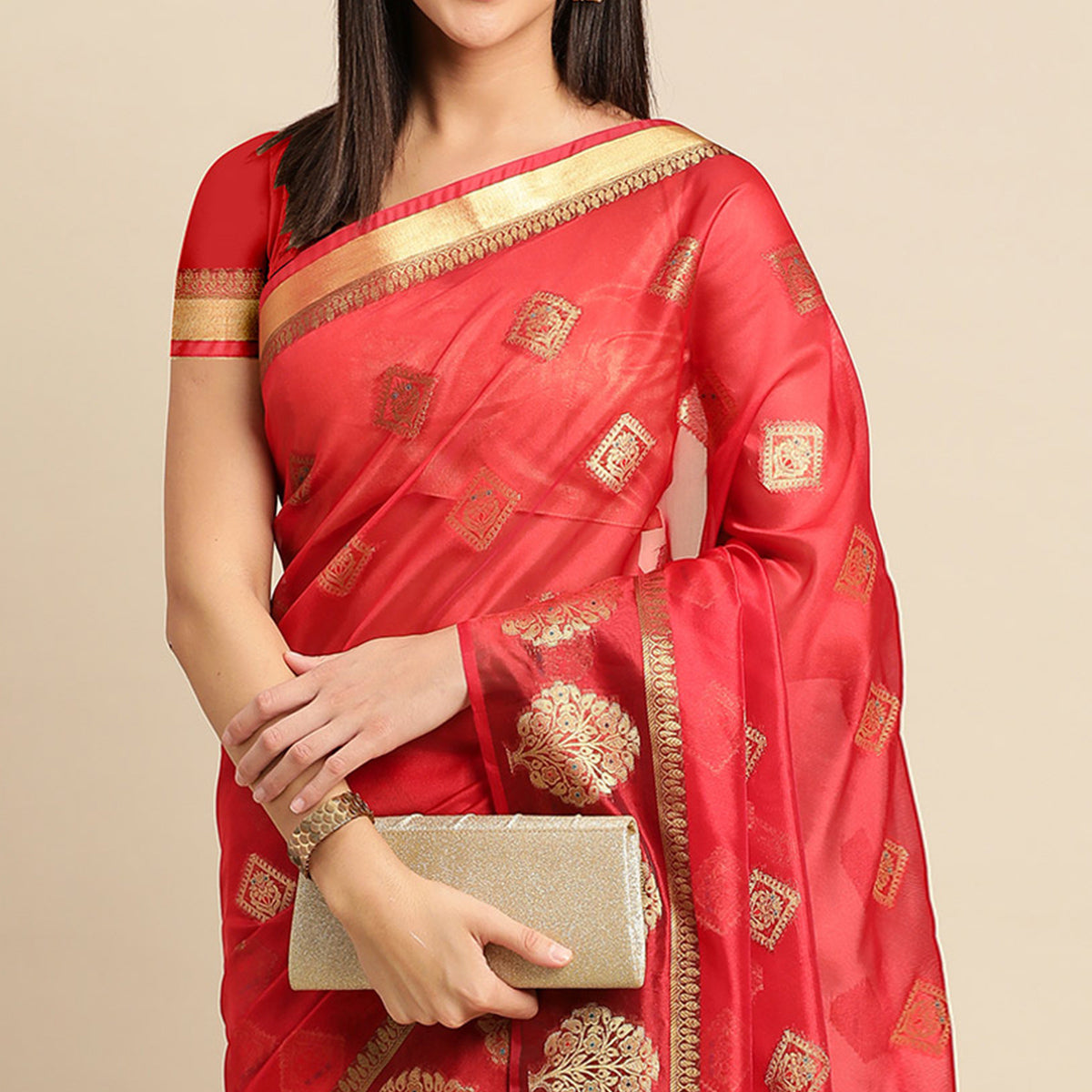 Red Woven Organza Saree