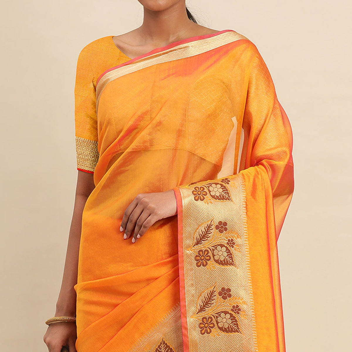 Orange Woven Cotton Silk Saree