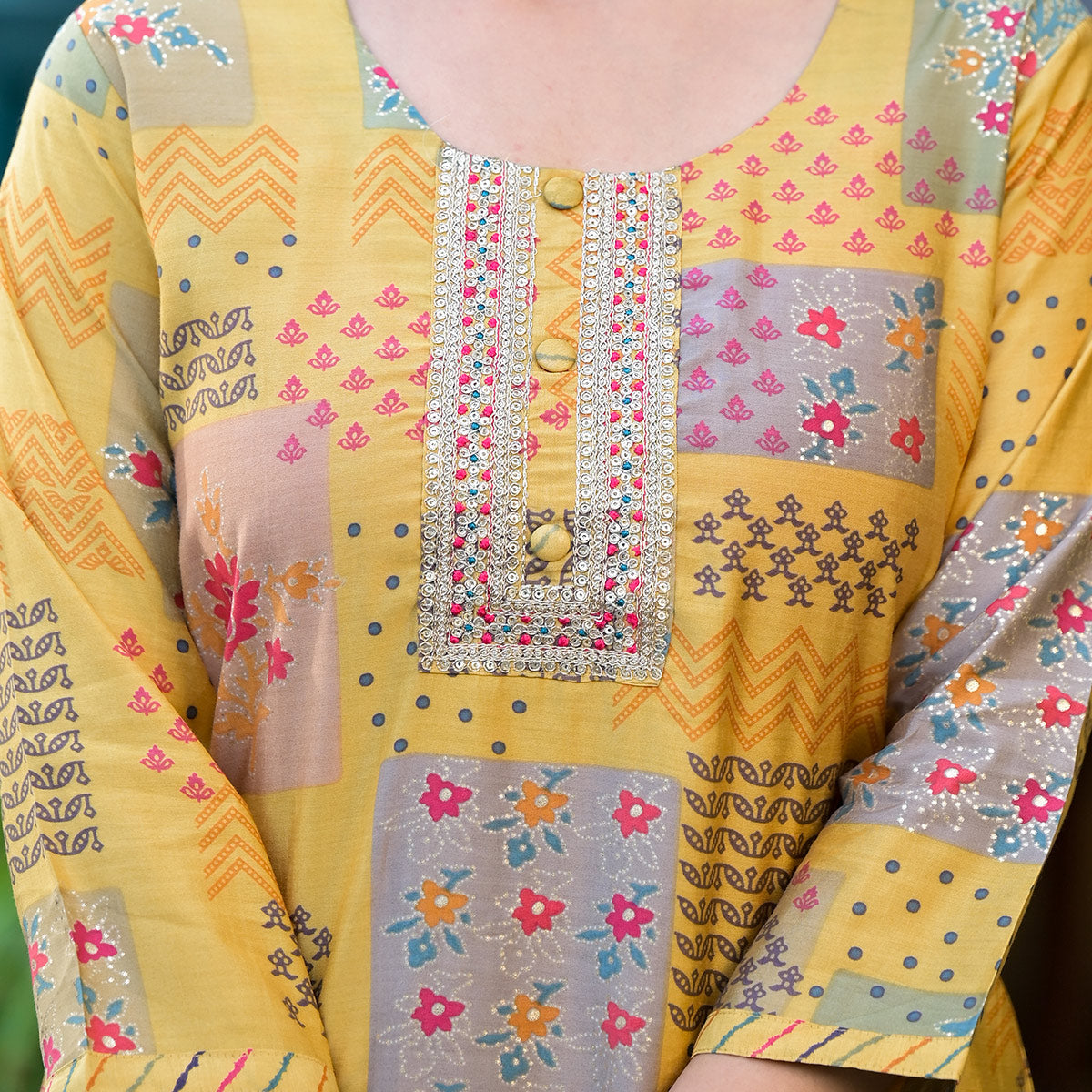 Yellow Digital Printed Chanderi Silk Salwar Suit