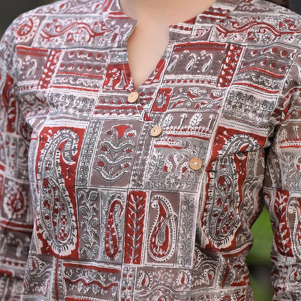 Red Printed Pure Cotton Angrakha Co-Ord Set