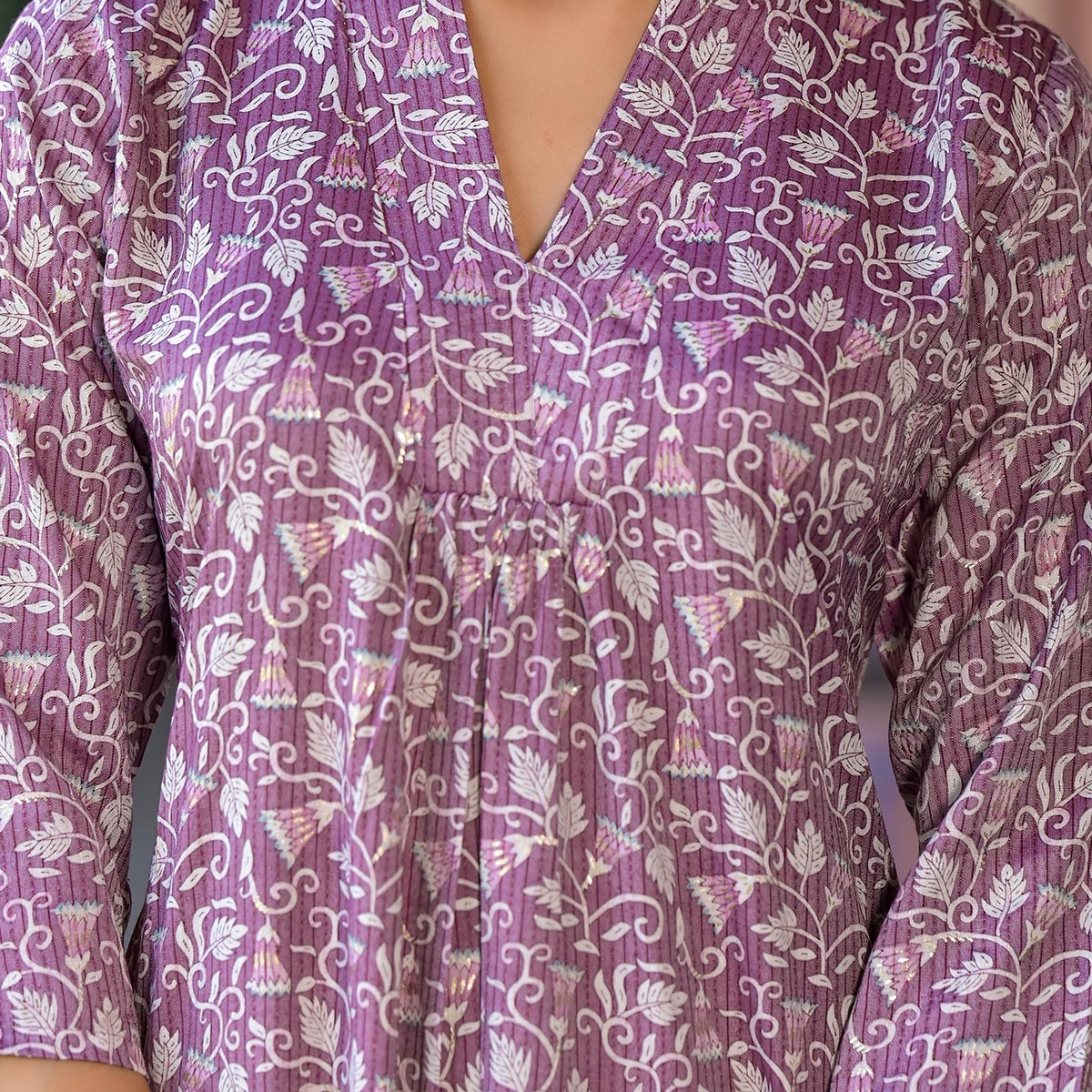 Purple Floral Printed Rayon A-line Kurti