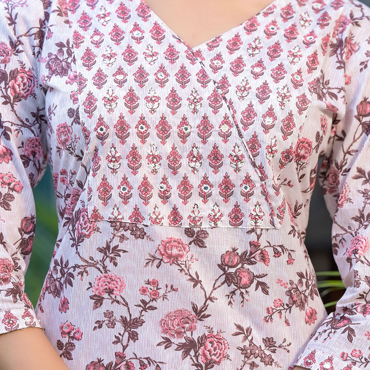 White Floral Printed Pure Cotton Salwar Suit