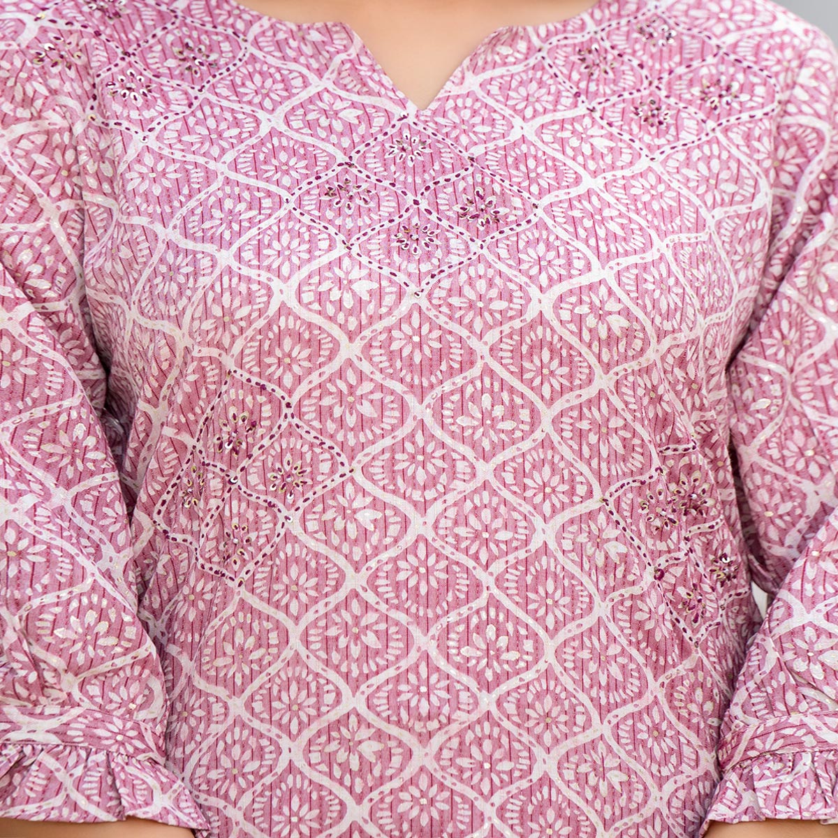 Pale Purple Floral Printed Rayon Co-Ord Set