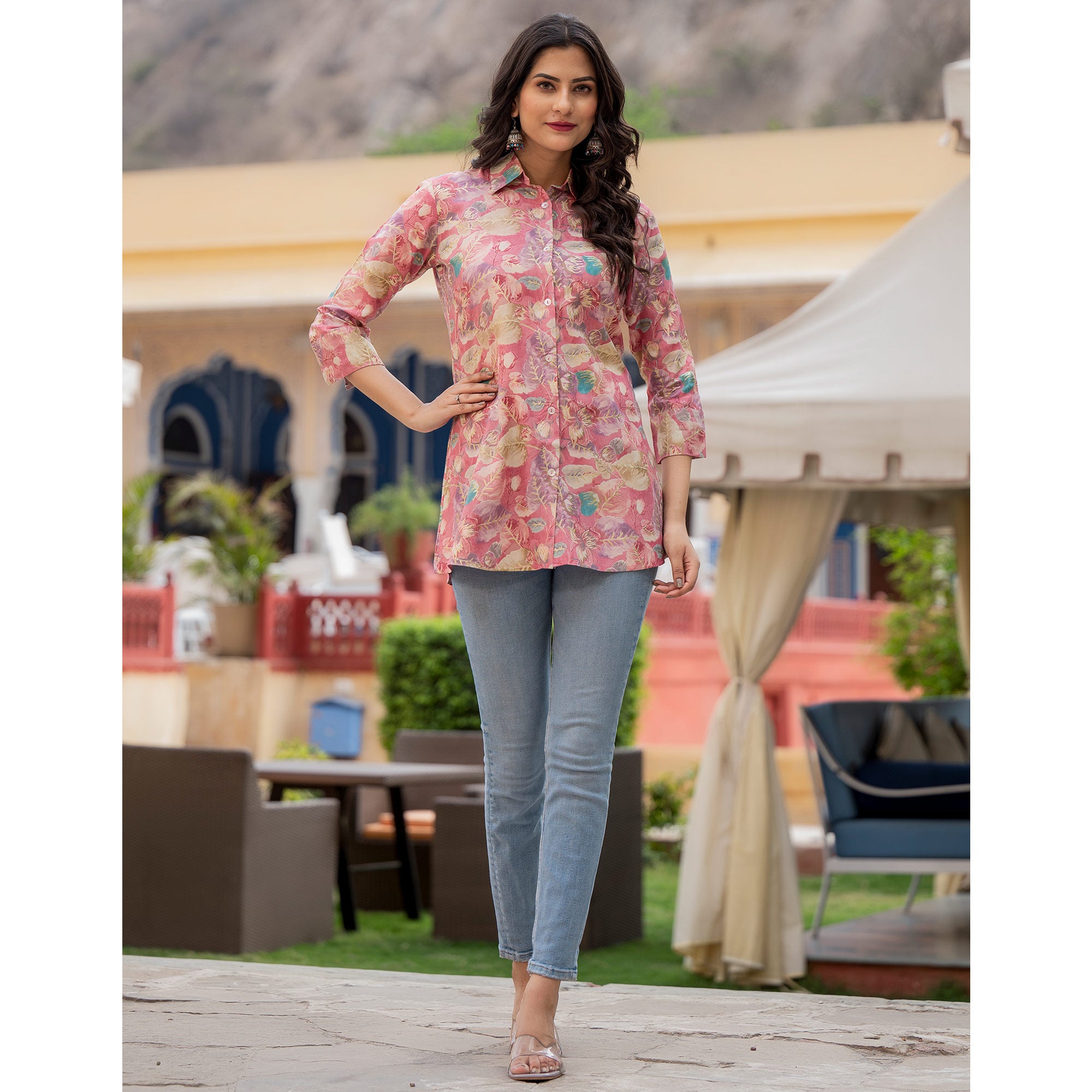 Pink Floral Printed Rayon Top