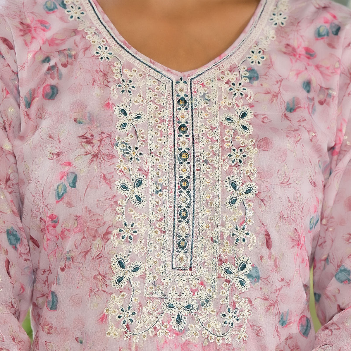 Peach Floral Printed Mul Mul Cotton Straight Kurti