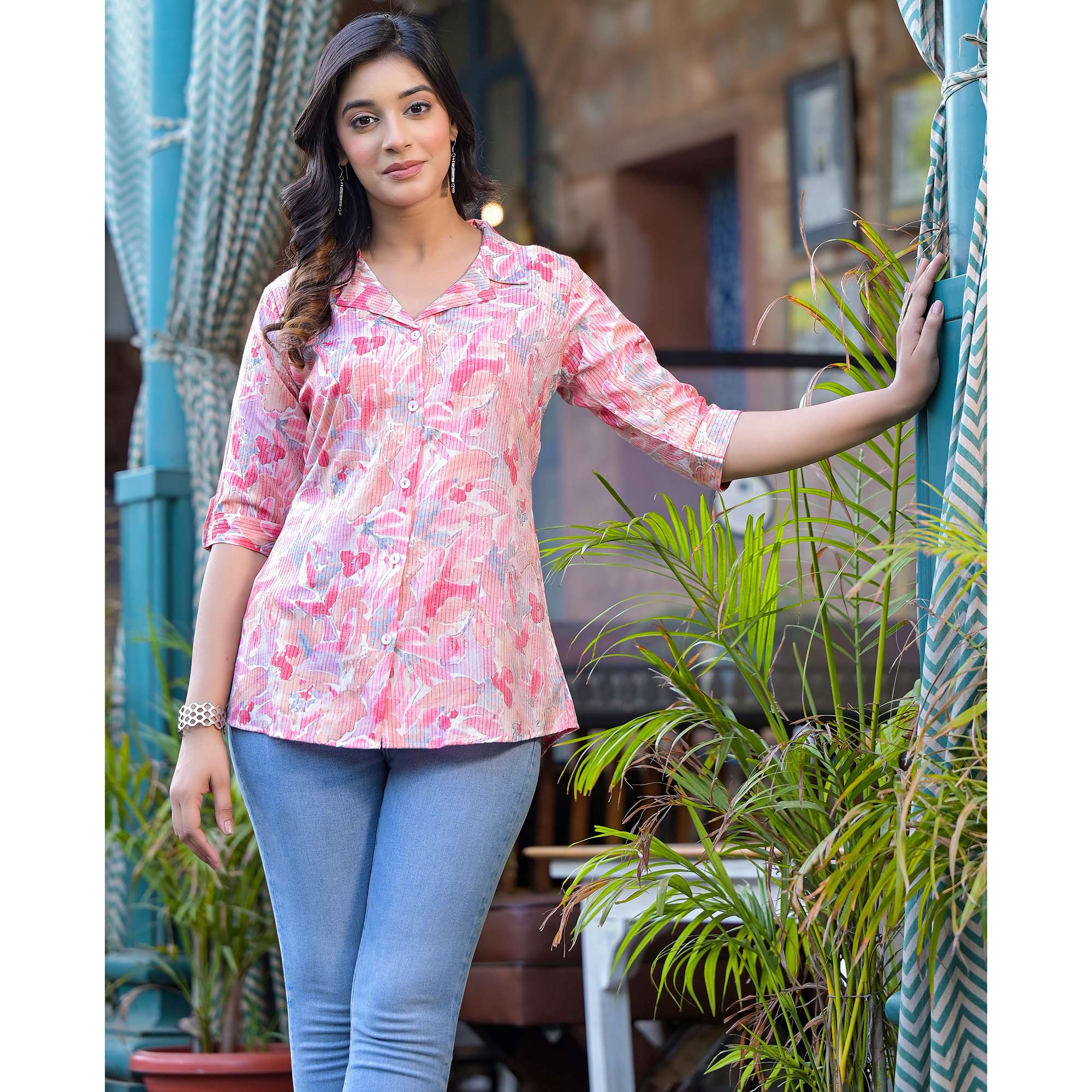 Pink Foil Printed Rayon Top