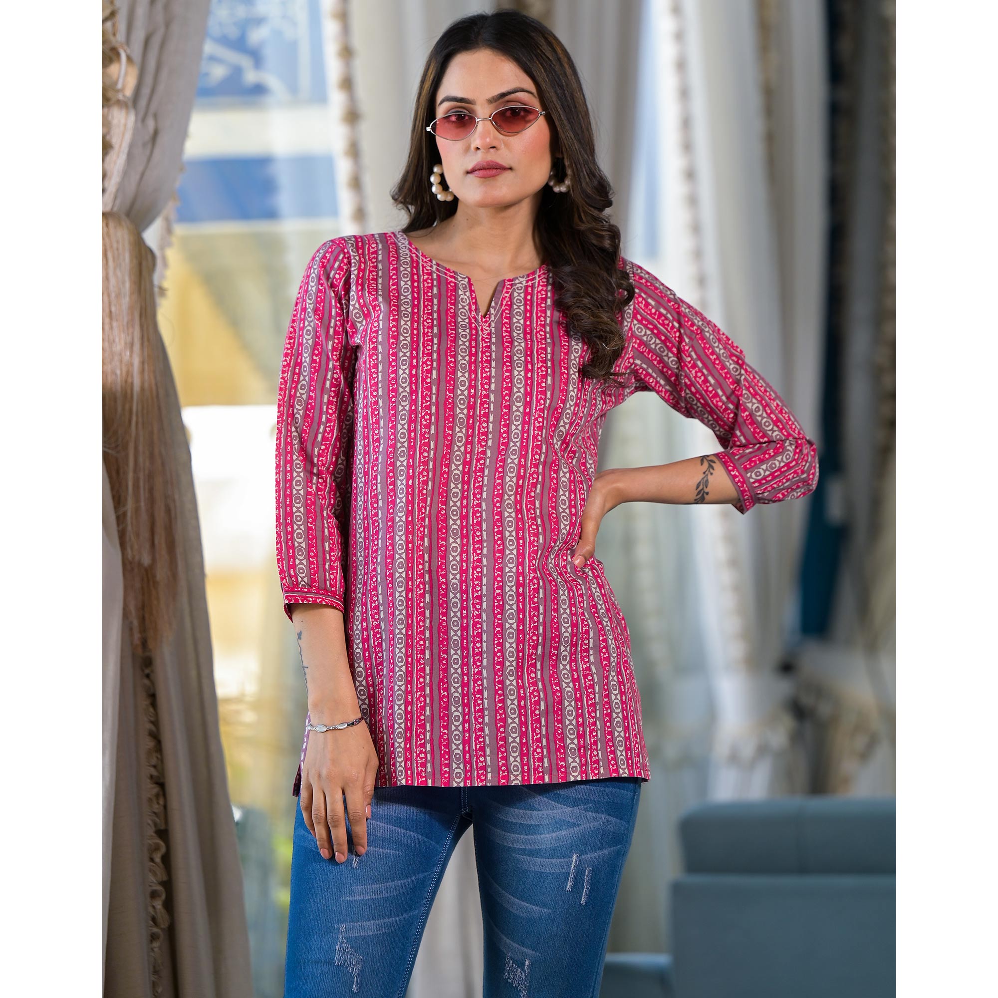 Pink Printed Pure Cotton Top