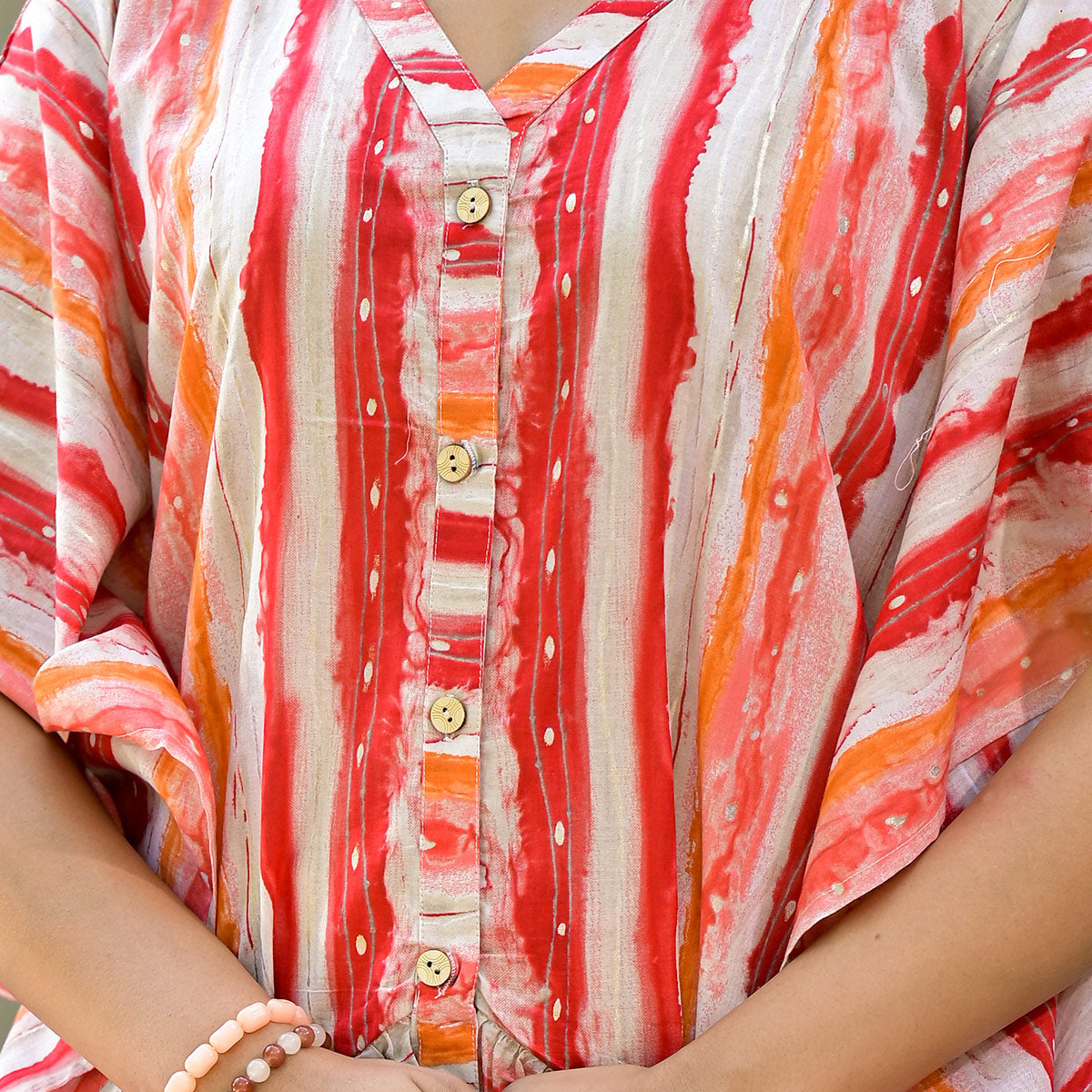 Red Foil Printed Cambric Cotton Kaftan Style Co-Ord Set