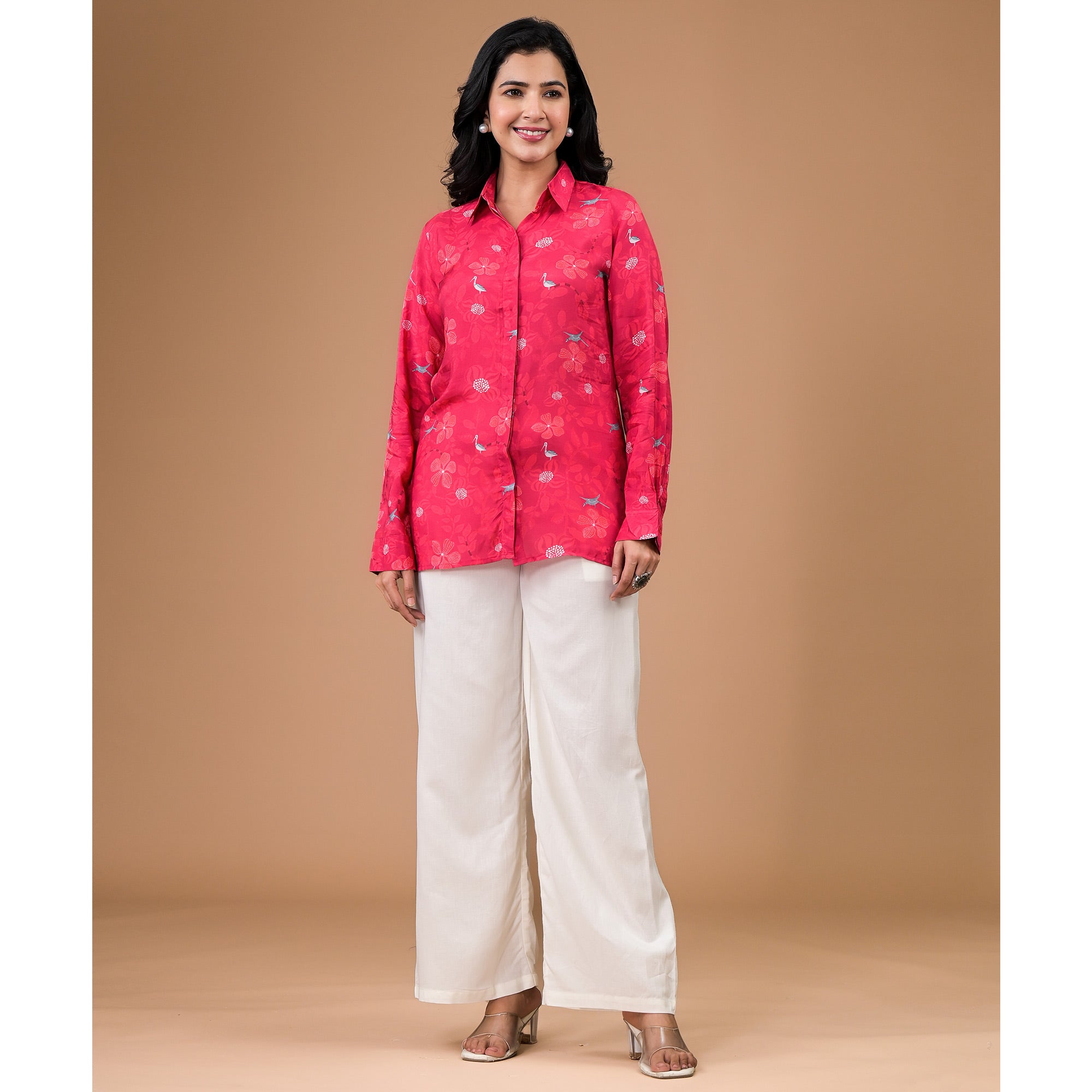 Red Foil Printed Muslin Shirt