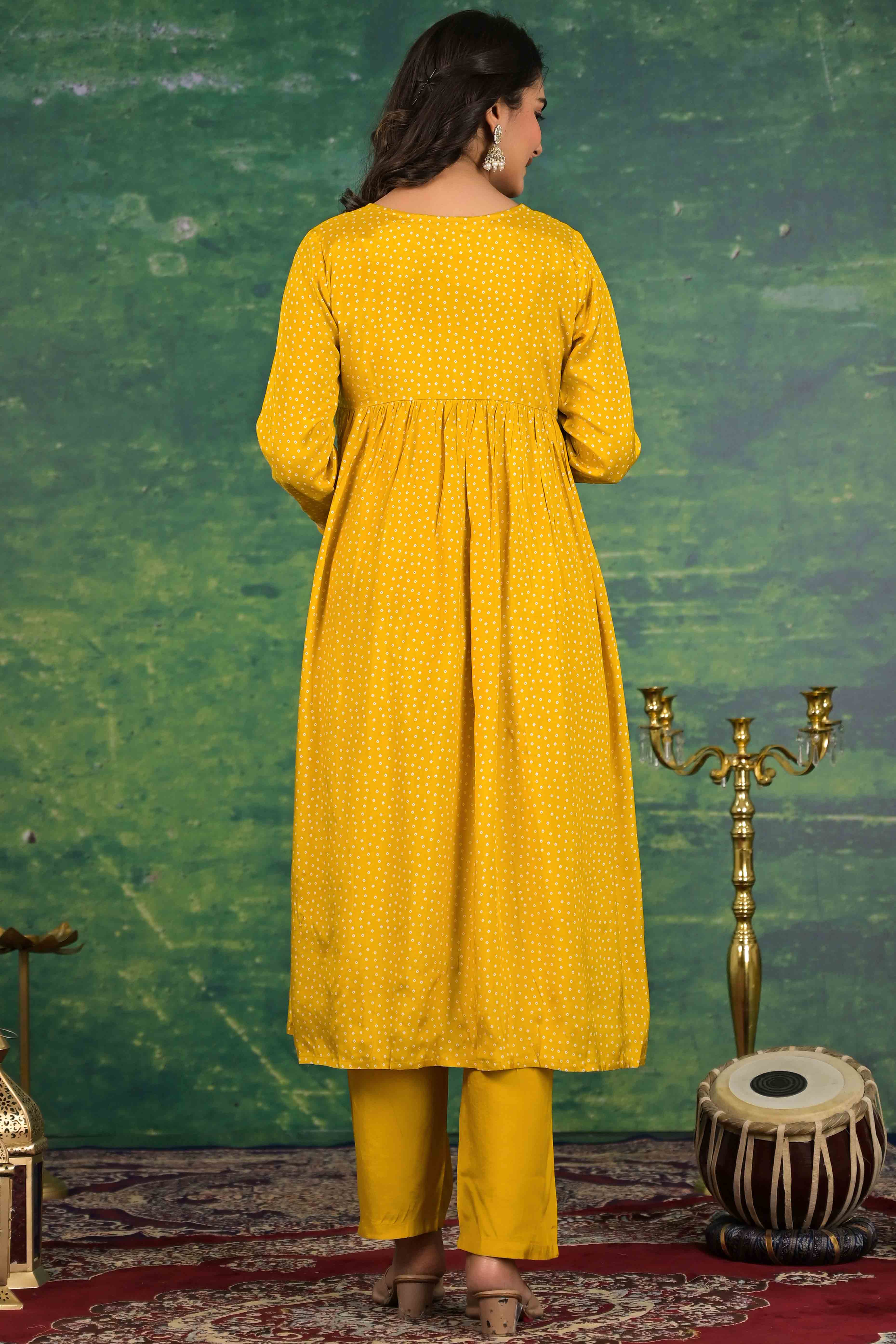 Mustard Yoke Embroidered Anarkali Muslin Salwar Suit