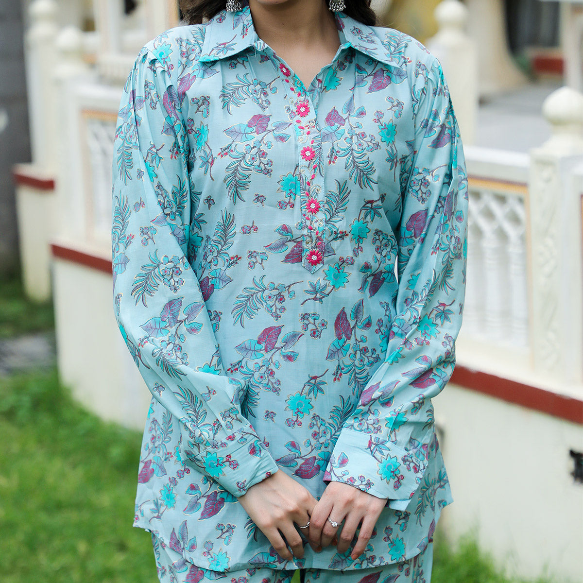 Blue Floral Printed Modal Co Ord Set