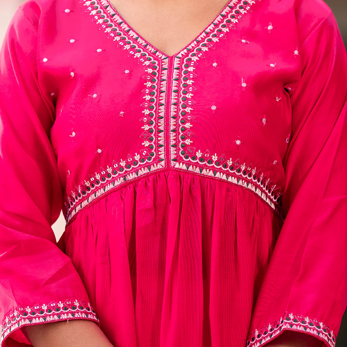 Pink Embroidered Pure Silk Alia Cut Salwar Suit