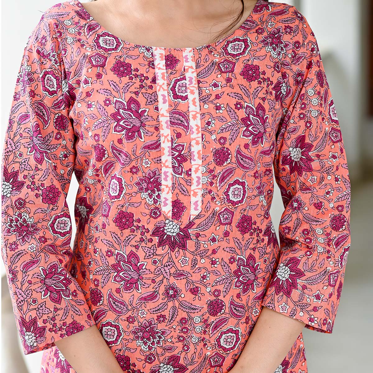 Peach Floral Printed Pure Cotton Suit