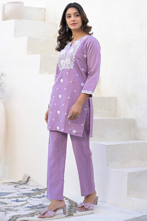 Elegant Light Purple Viscose Gadwal Silk Co-Ord with Embroidery