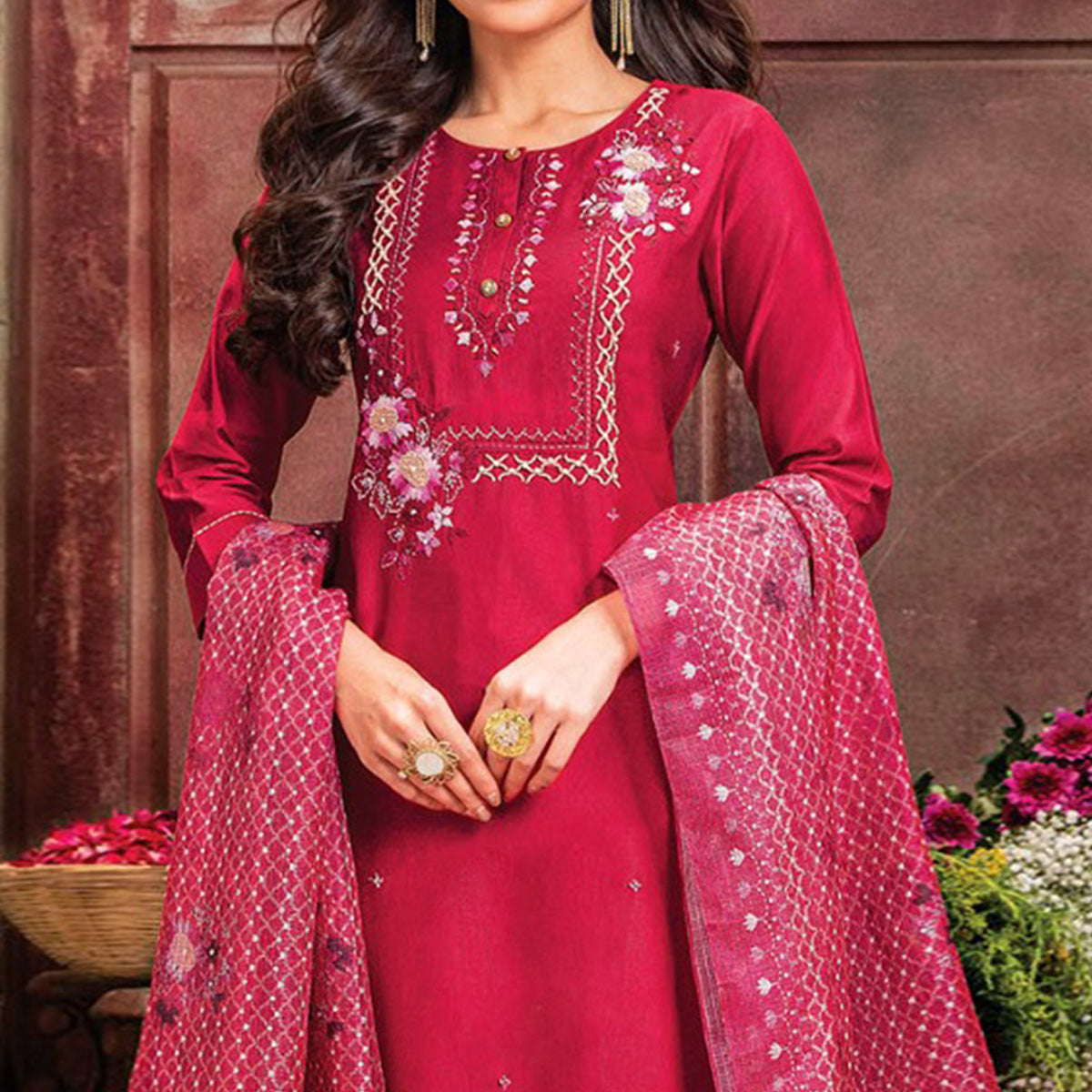 Pink Handwork Embroidered Viscose Salwar Suit