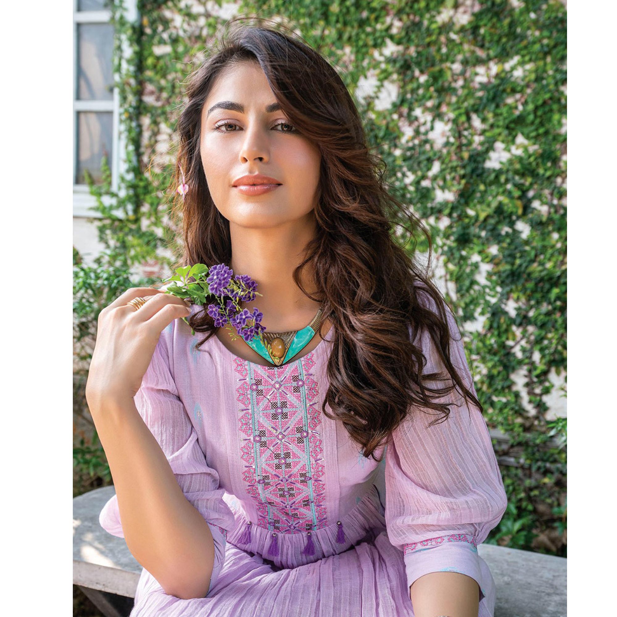 Light Purple Embroidered Cotton Gown