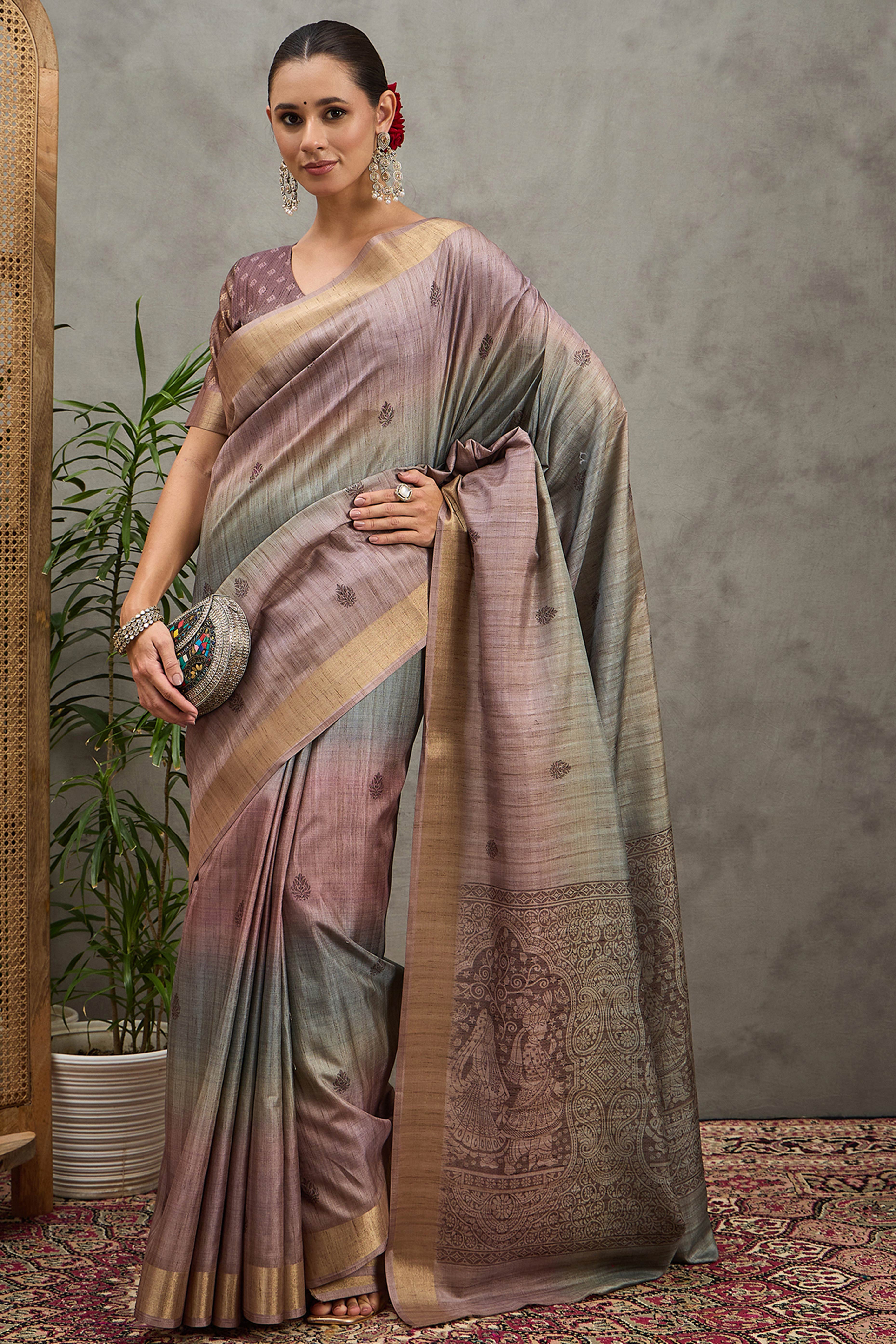 Lavender Festive Wear Art Silk Saree Featuring Intricate Floral Weaving
