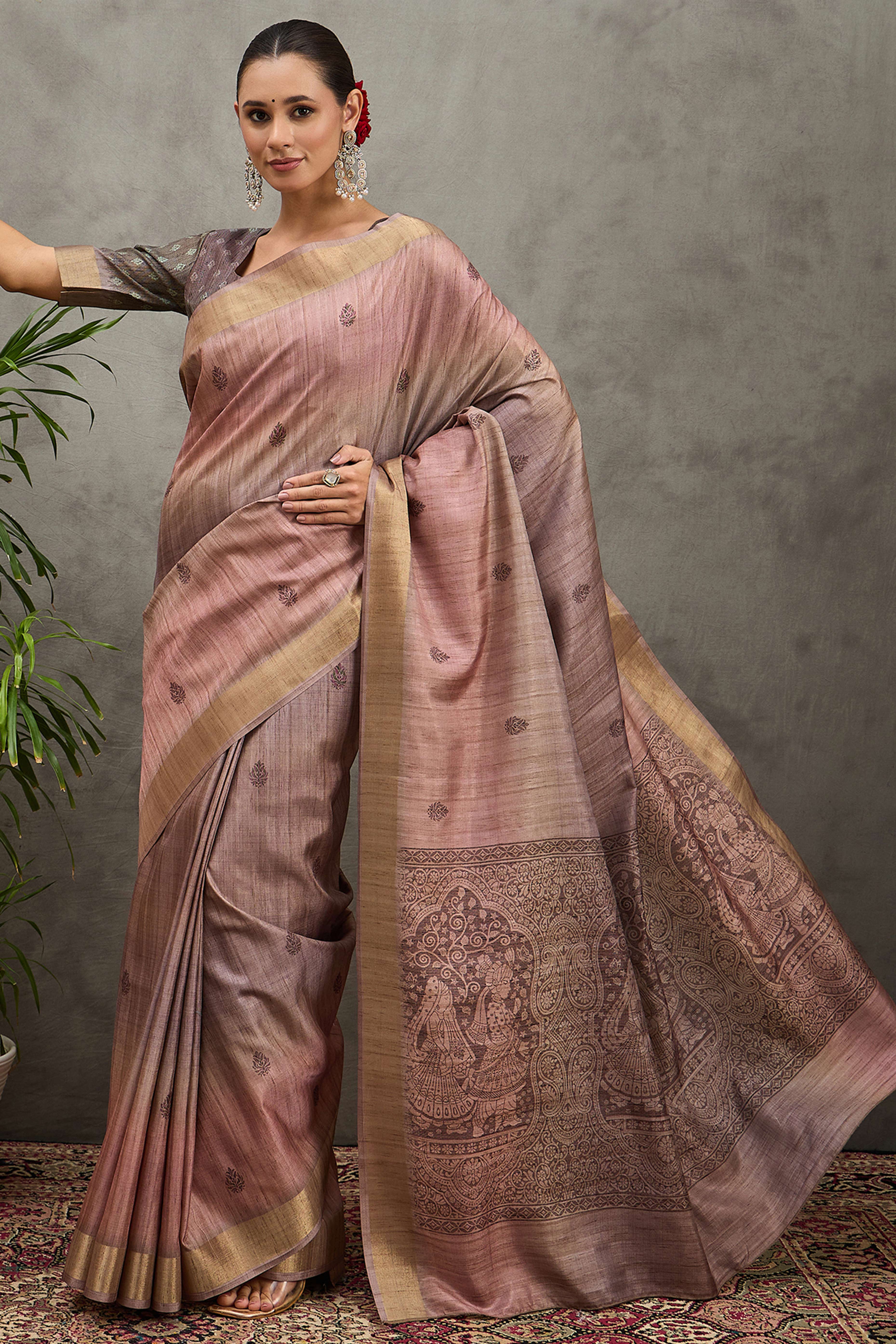 Purple Festive Wear Art Silk Saree Featuring Intricate Floral Weaving