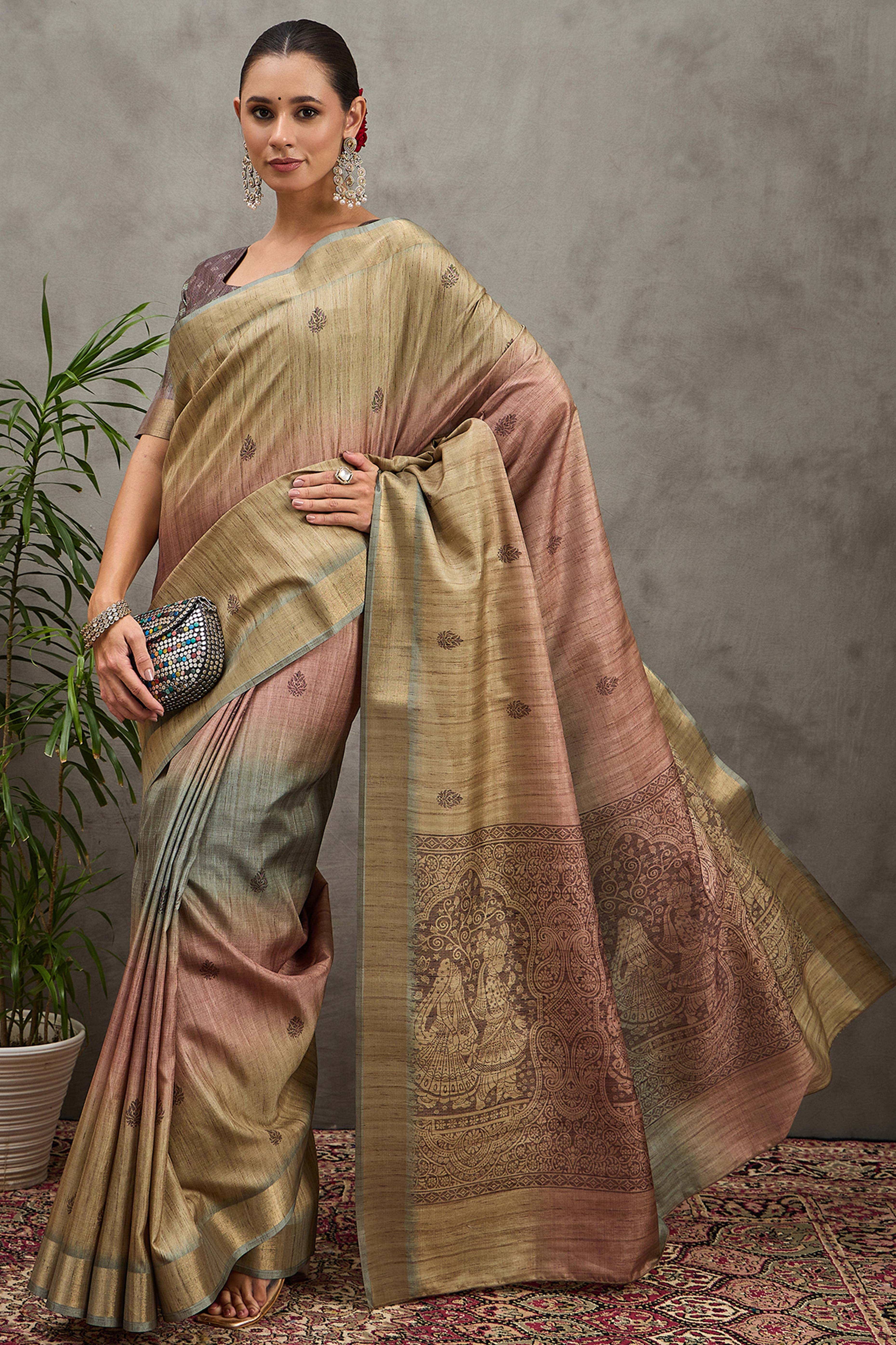 Olive Festive Wear Art Silk Saree Featuring Intricate Floral Weaving