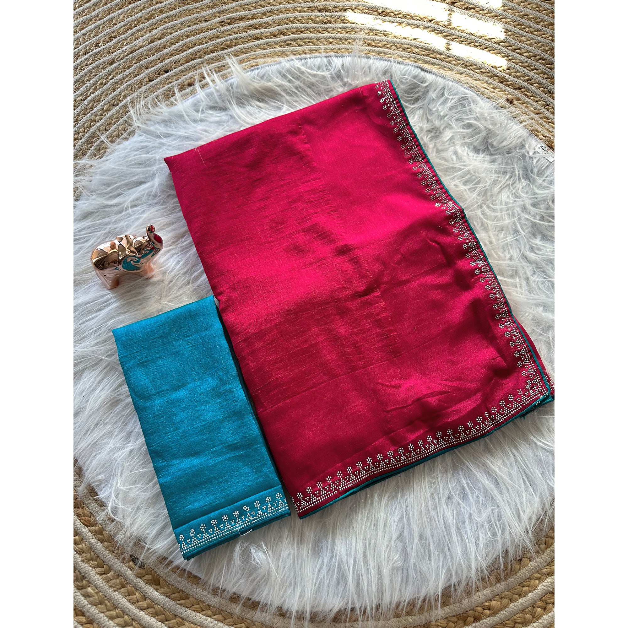 Pink Partywear Vichitra Silk Saree Featuring Exquisite Swarovski Stone Work