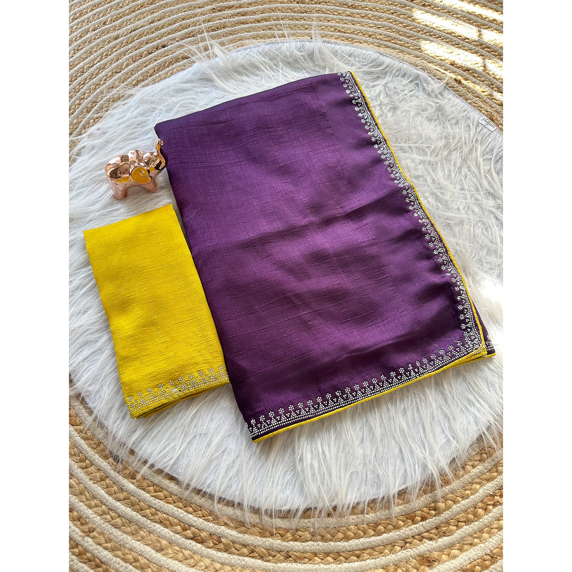 Purple Partywear Vichitra Silk Saree Featuring Exquisite Swarovski Stone Work
