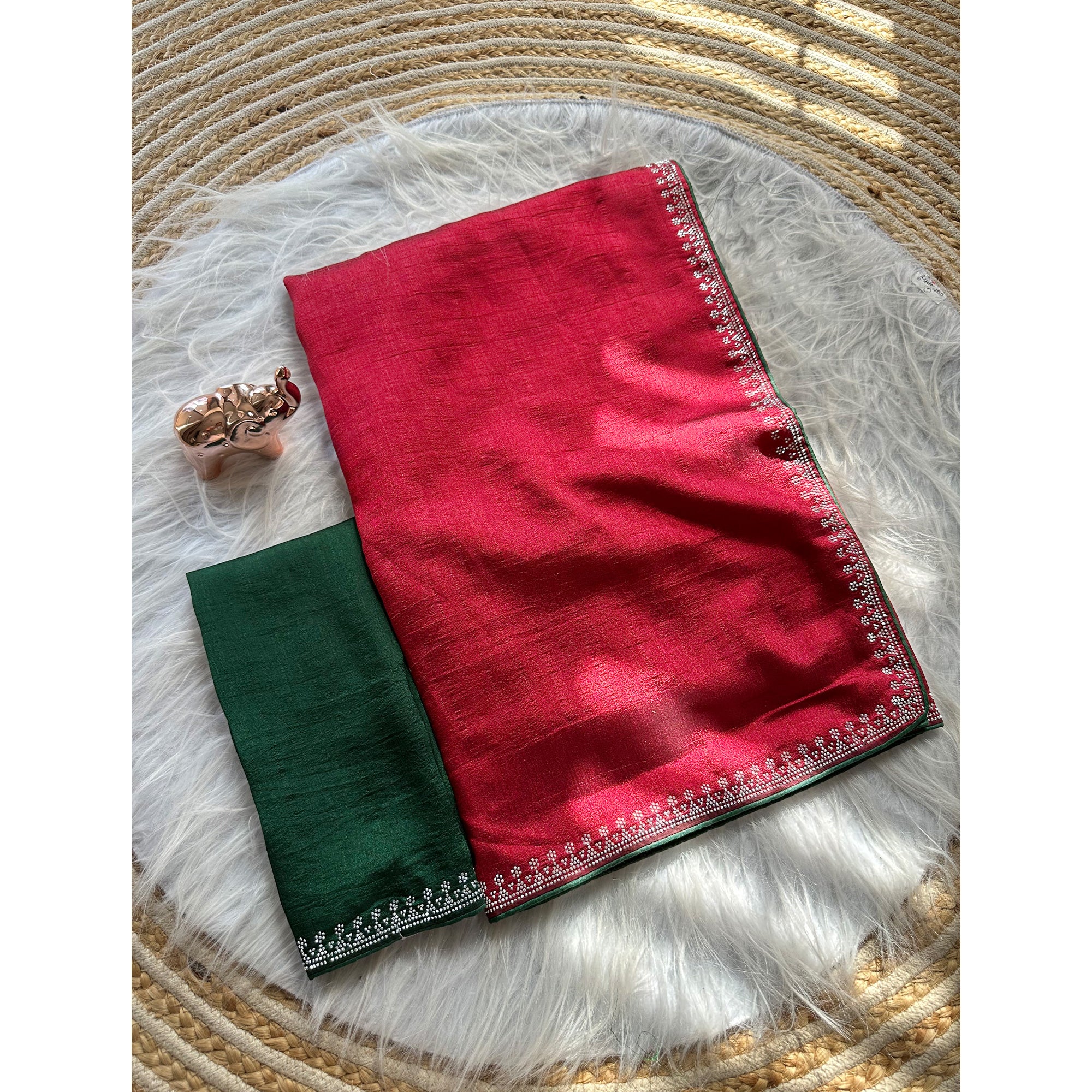 Red Partywear Vichitra Silk Saree Featuring Exquisite Swarovski Stone Work