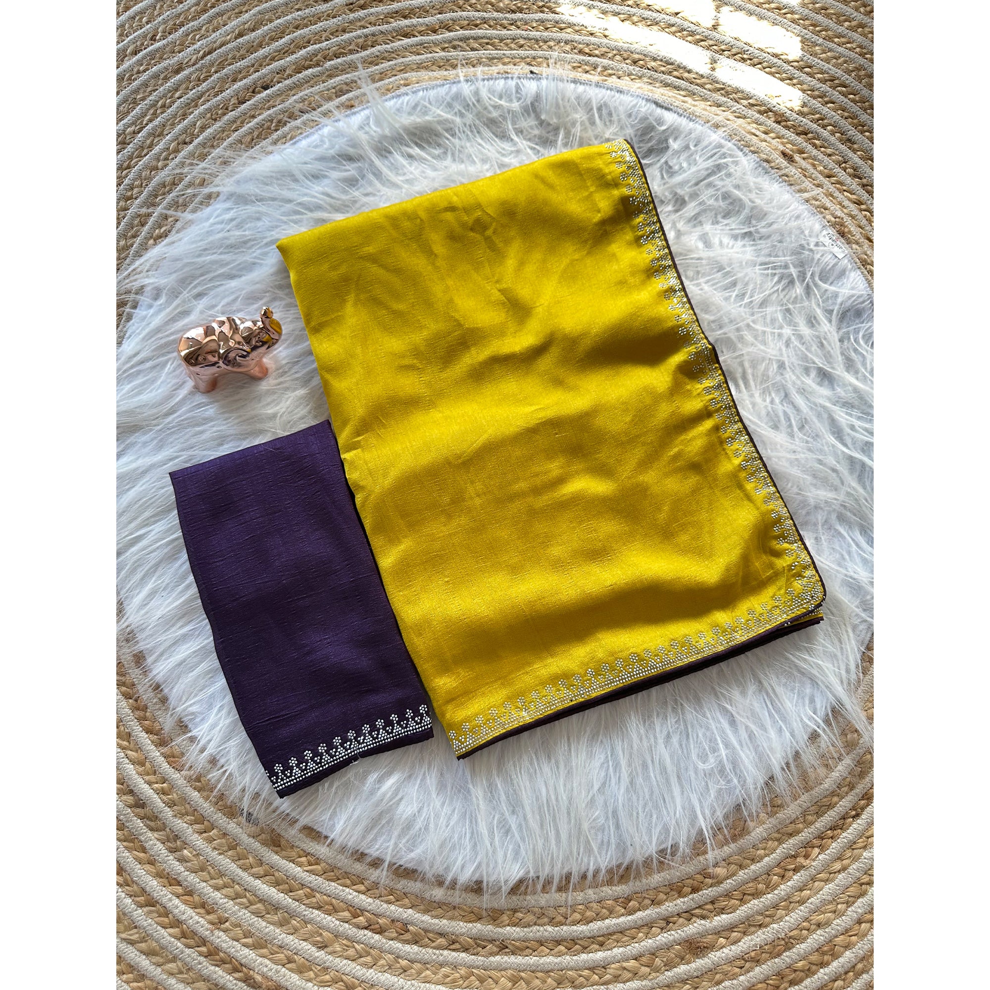 Yellow Partywear Vichitra Silk Saree Featuring Exquisite Swarovski Stone Work