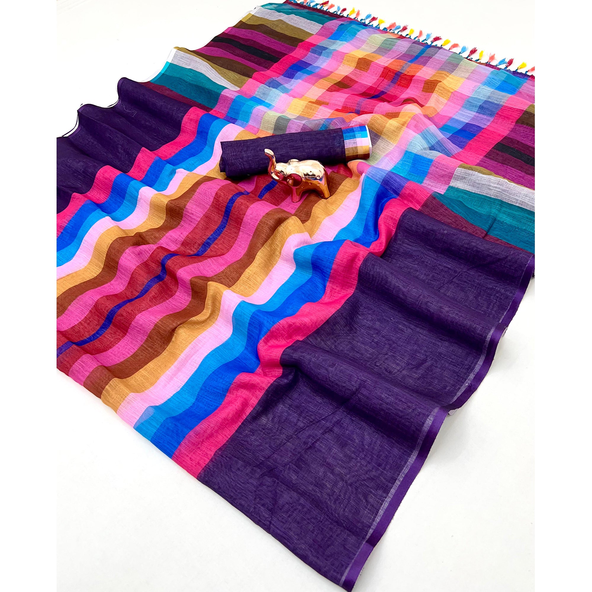 Soft & Comfortable Purple Linen Saree with Modern Printed Styling