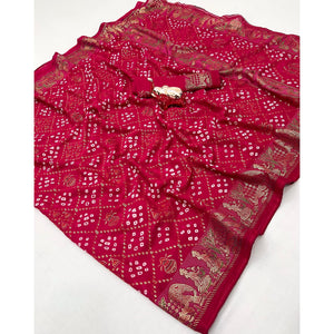 Elegant Pink Bandhani Foil Printed Georgette Saree Highlighted With Soft Tassel Pallu