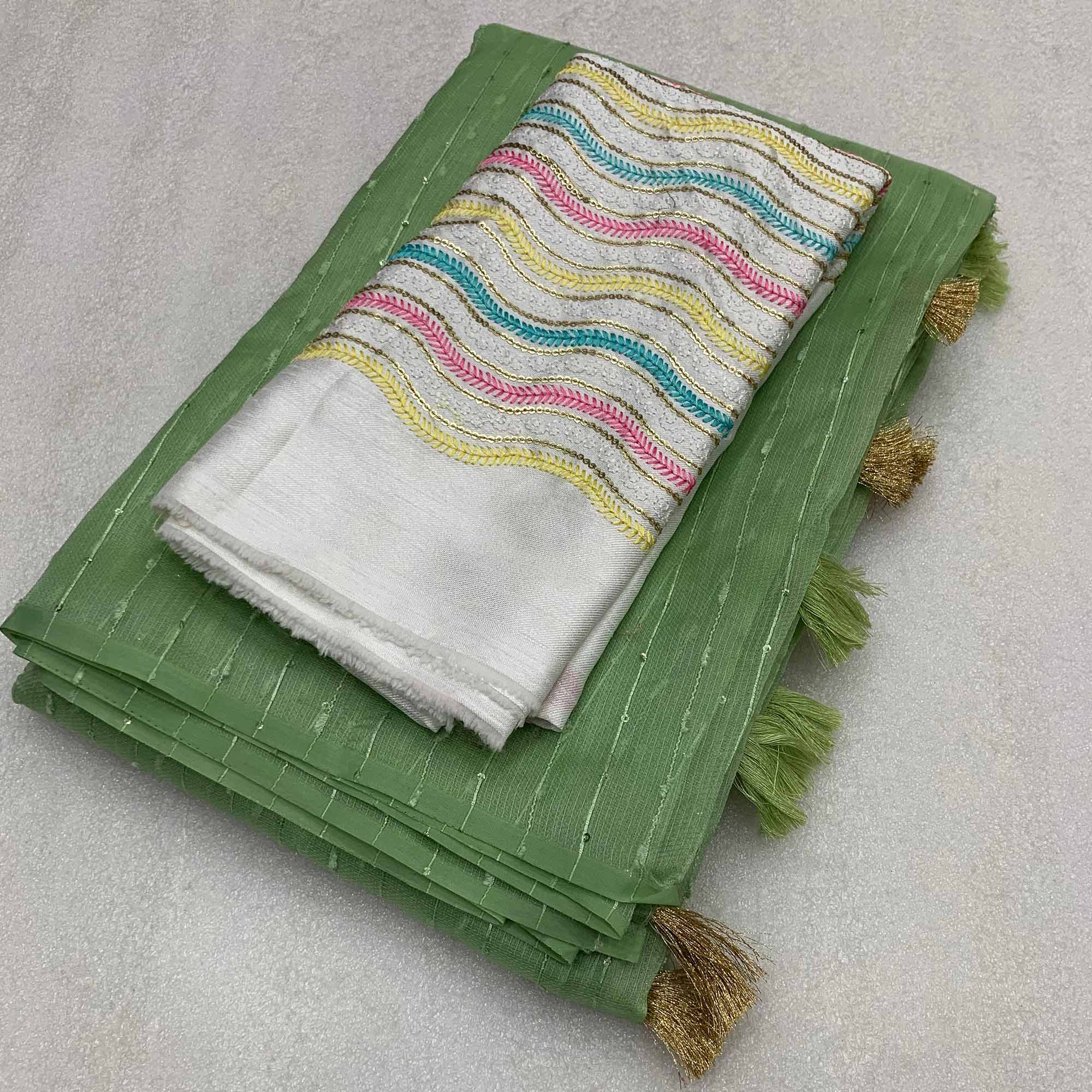 Green Sequins Embroidered Organza Saree