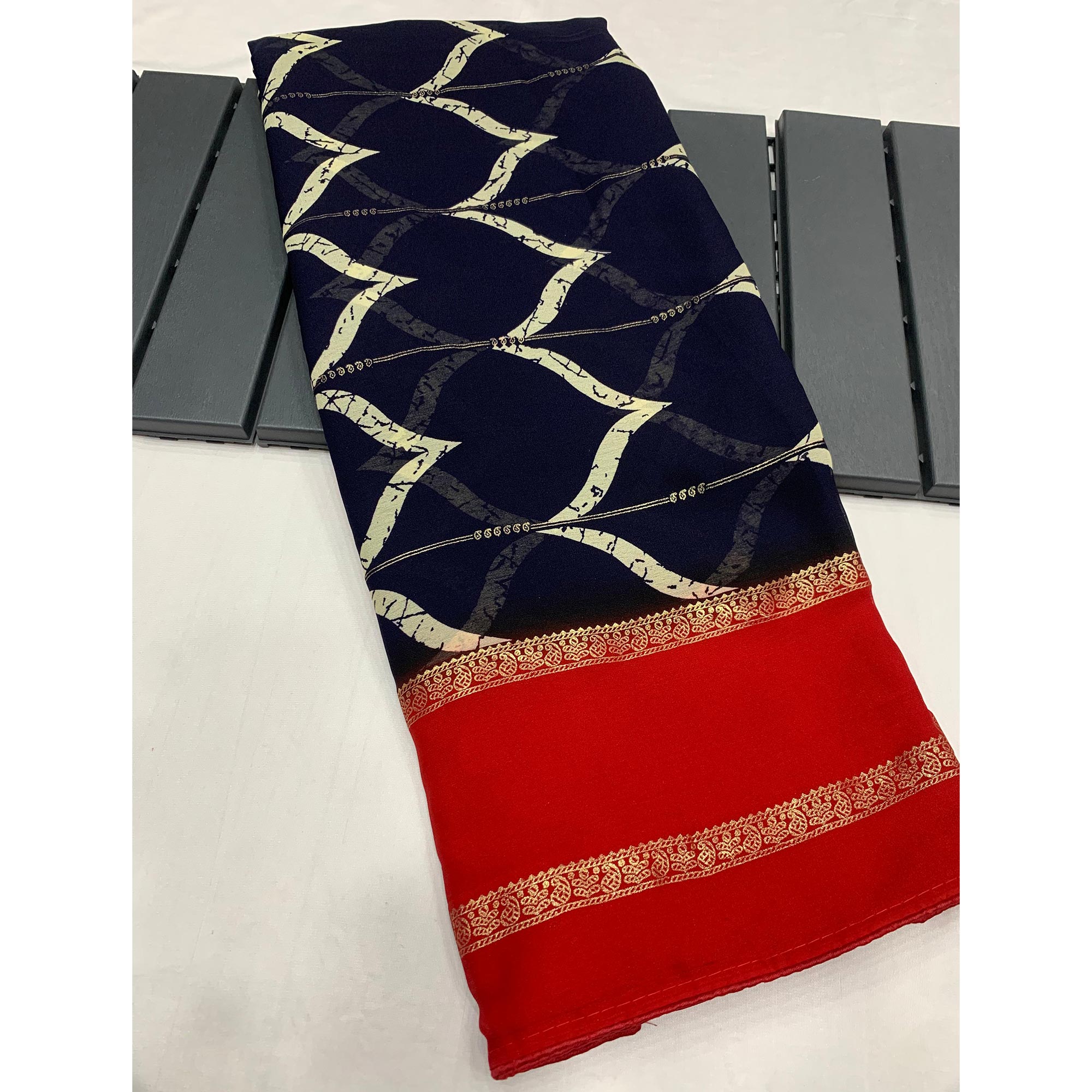 Blue Printed Georgette Saree