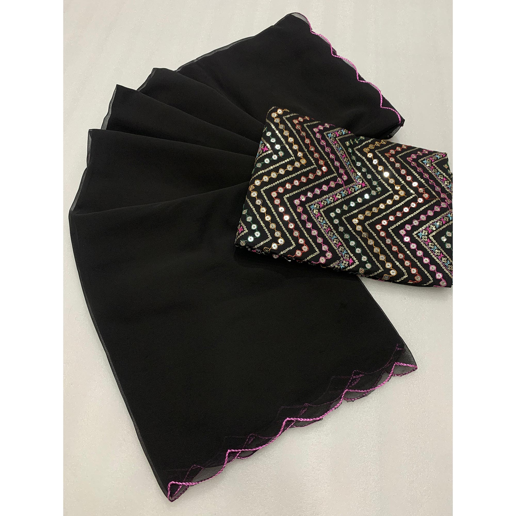 Black Solid Georgette Saree