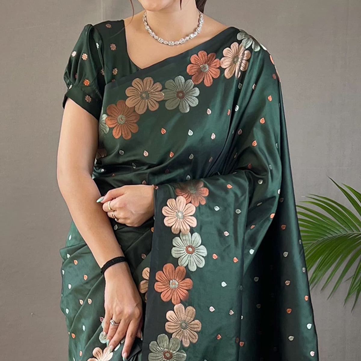 Green Floral Zari Woven Pure Silk Saree