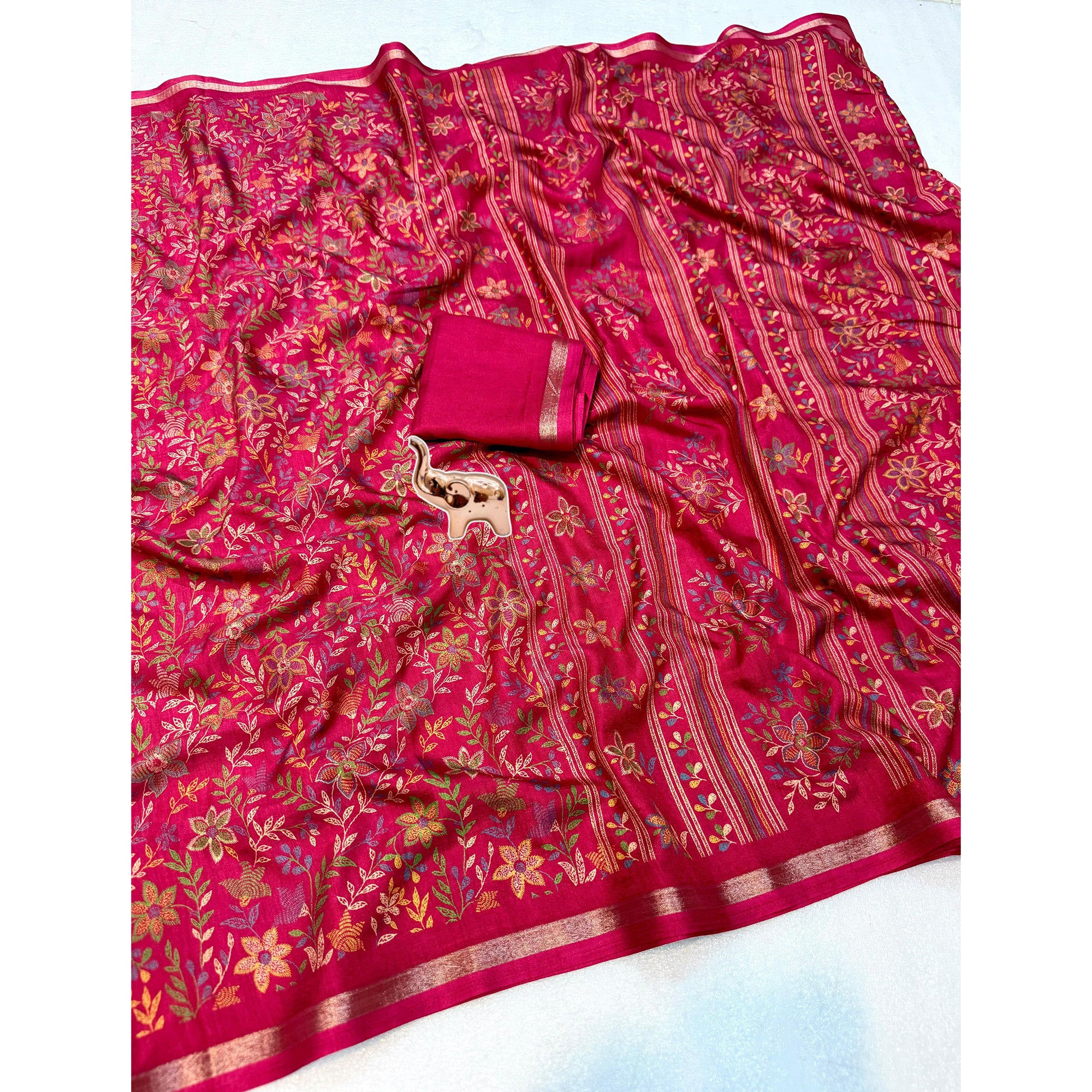 Magenta Kashmiri Inspired Floral Printed Tussar Silk Saree for Ethnic Occasions