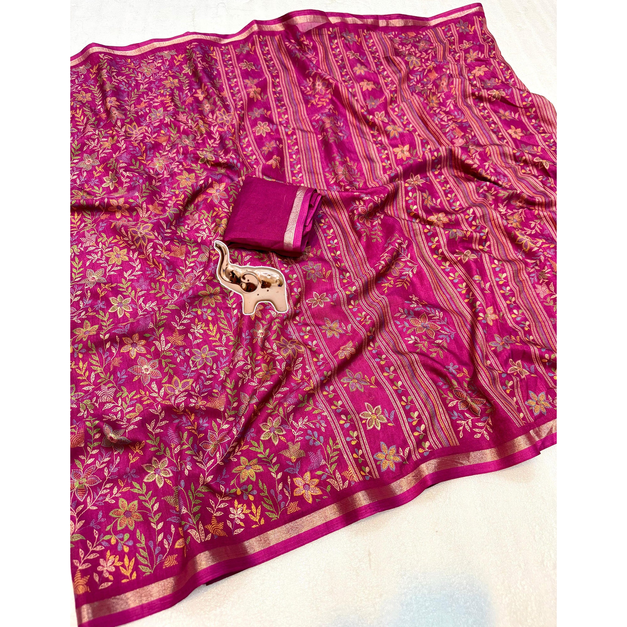 Pink Kashmiri Inspired Floral Printed Tussar Silk Saree for Ethnic Occasions