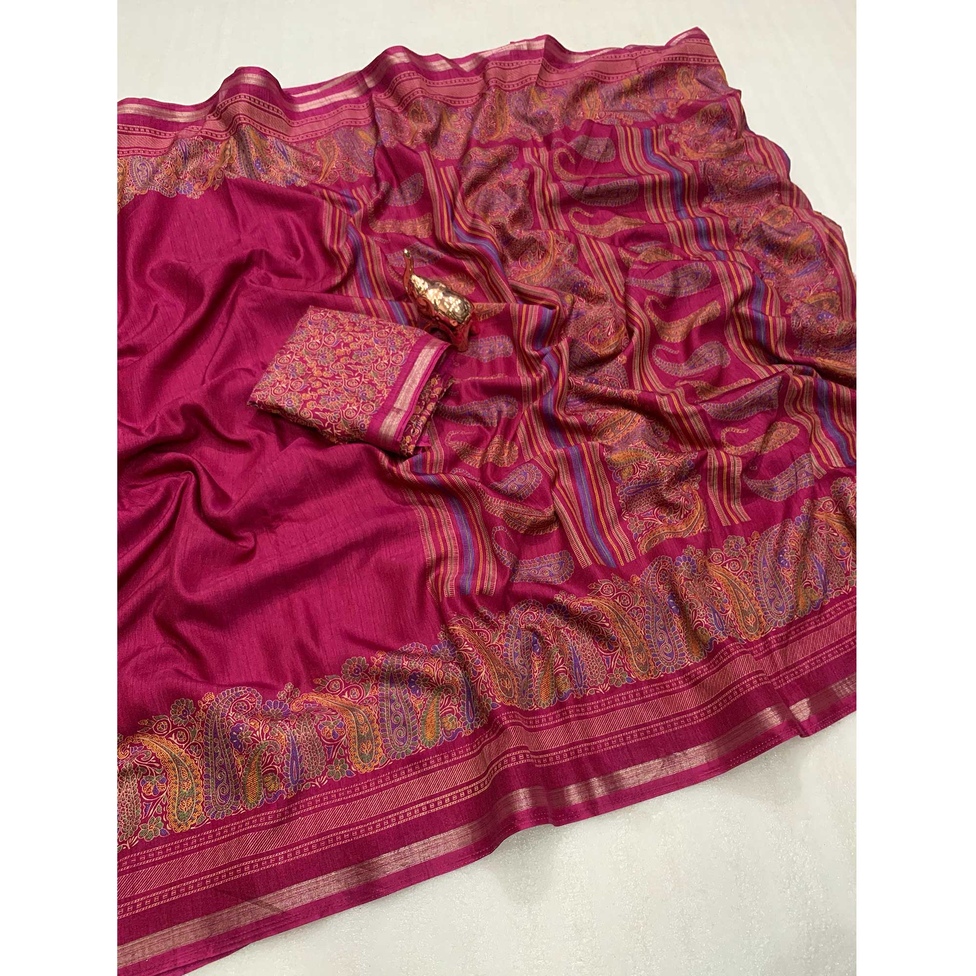 Traditional Magenta Kashmiri Printed Silk Blend Saree