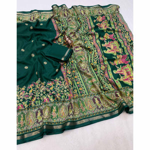 Green Cotton Blend Saree with Ethnic Kashmiri Inspired Paisley Design