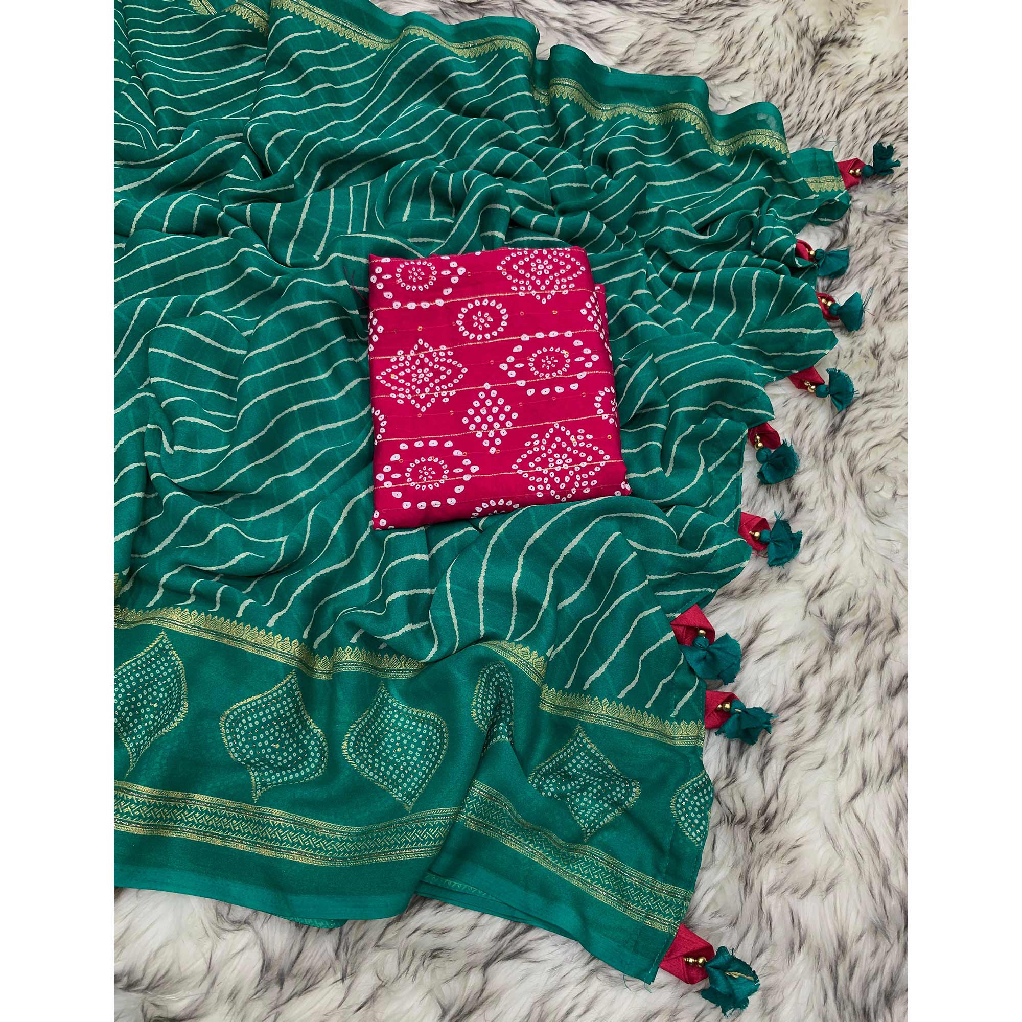 Rama Green Leheriya Printed Georgette Saree