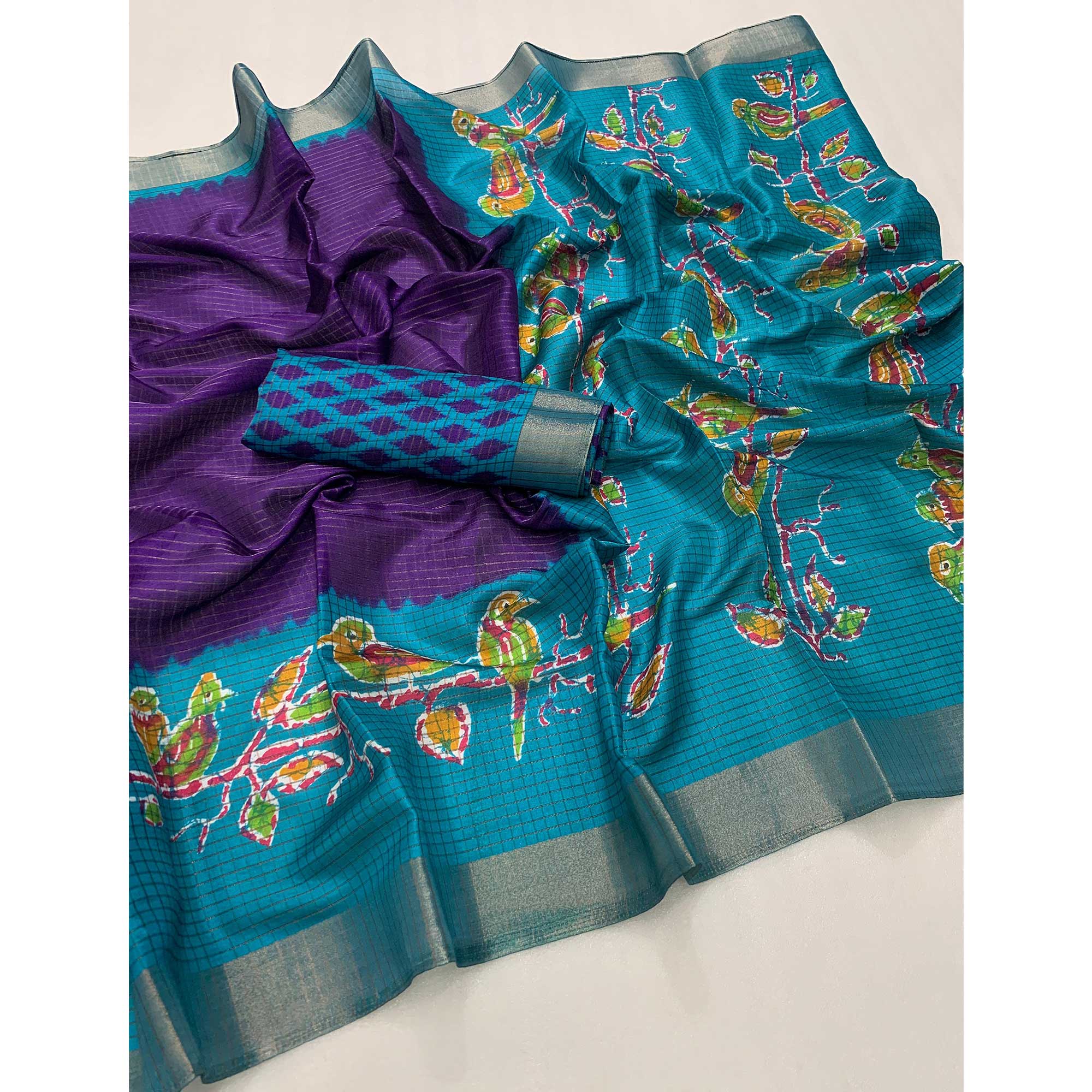 Purple Georgette Saree Adorned With Elegant Bird Embroidery