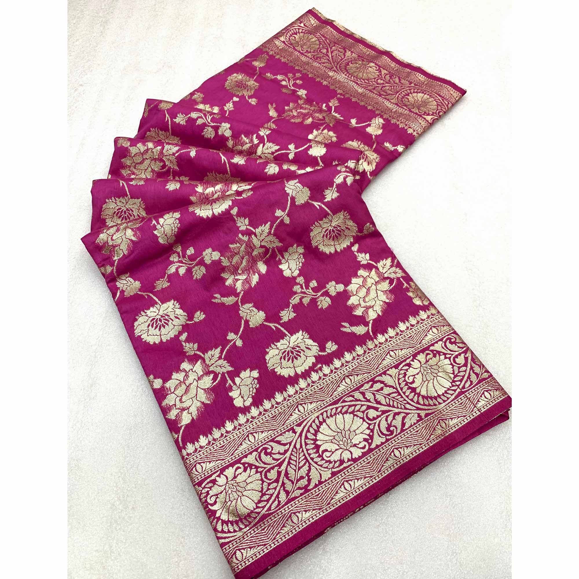 Magenta Zari Woven Dola Silk Saree